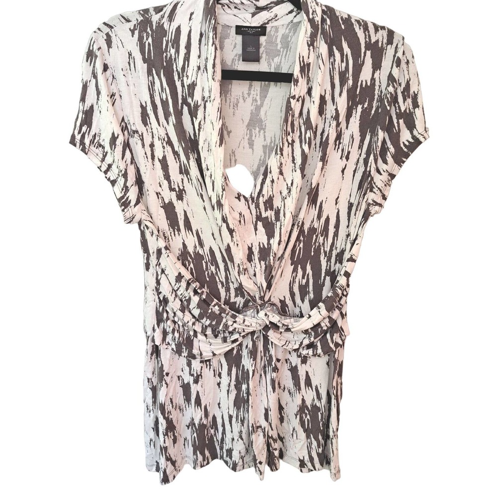 Woman’s Ann Taylor Black&White Wrap Top SZ L Artsy Cottage Core Bohemian Nice